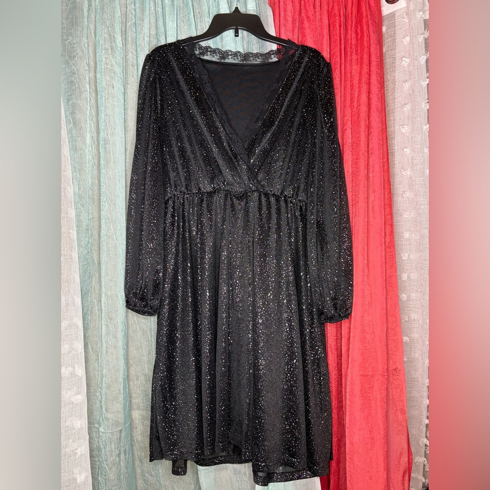 SHEIN Black Sparkle Long Sleeve Dress